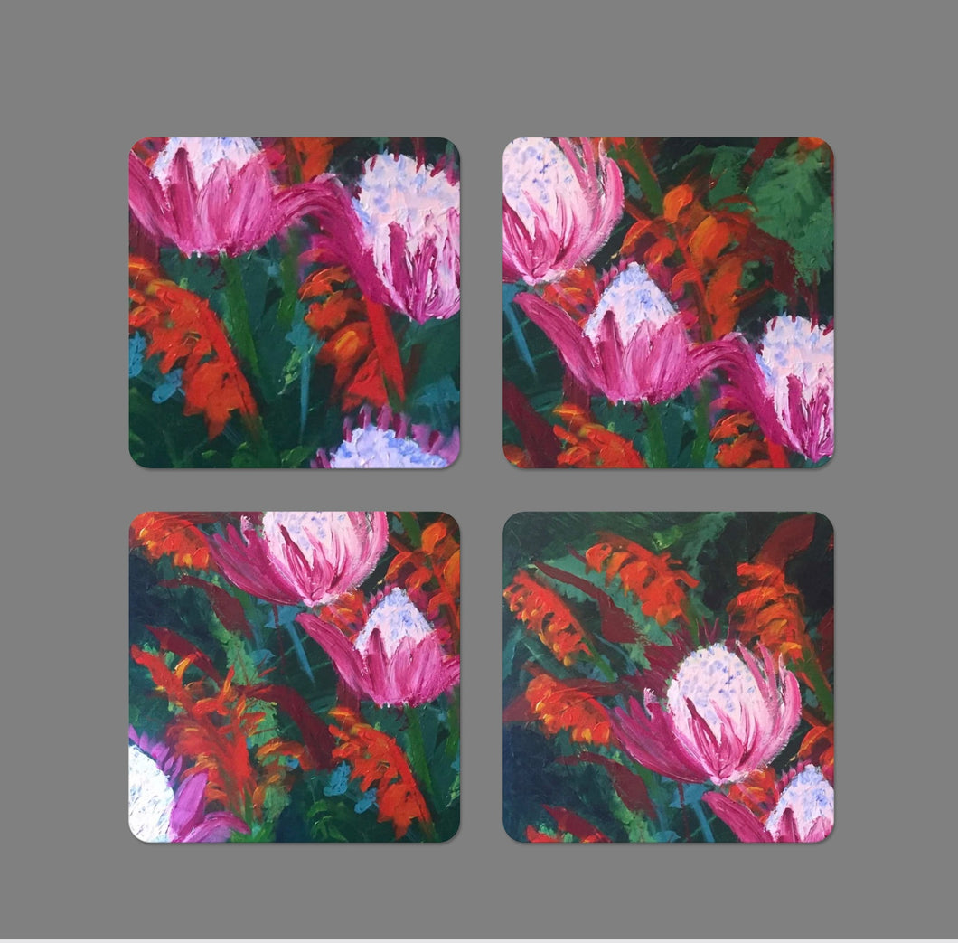 Set of 4 Coasters - Tropical Protea