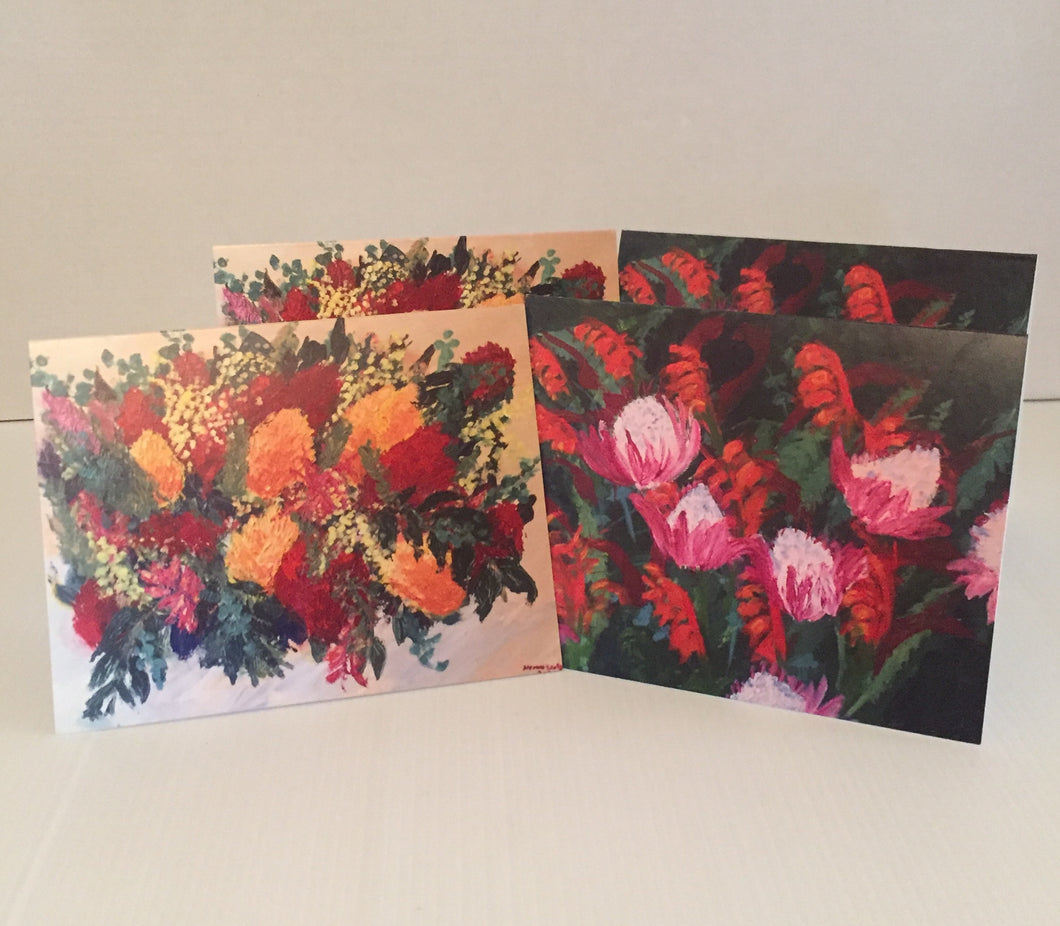 Notecard Pack of 4 cards - Tropical Flowers