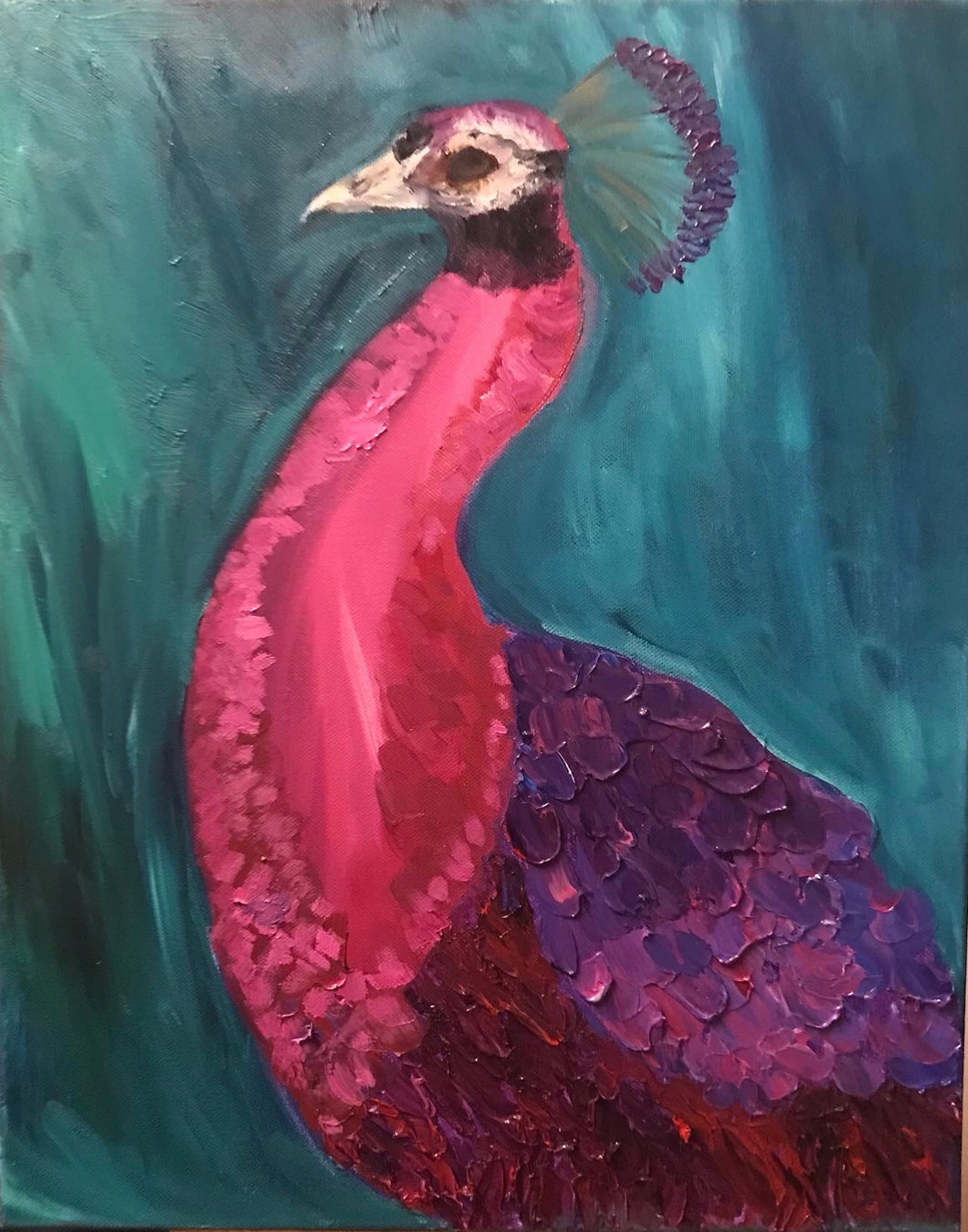 Pink Peacock Block Print